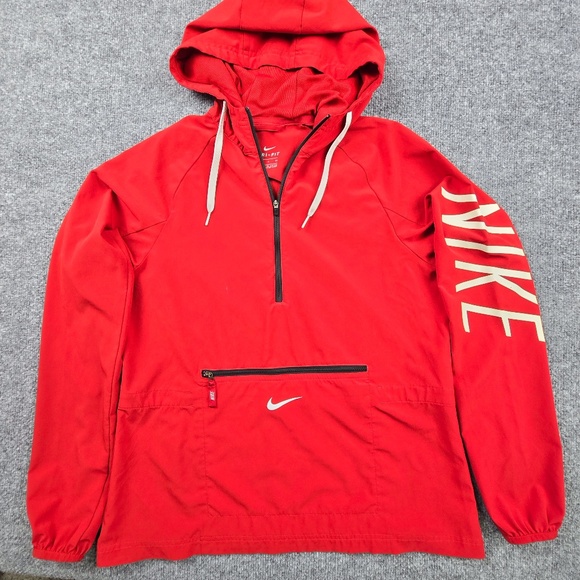 Nike Dri-Fit Half Zip Front Pocket Hoodie Windbreaker Jacket Women's Small- Red - Picture 1 of 12